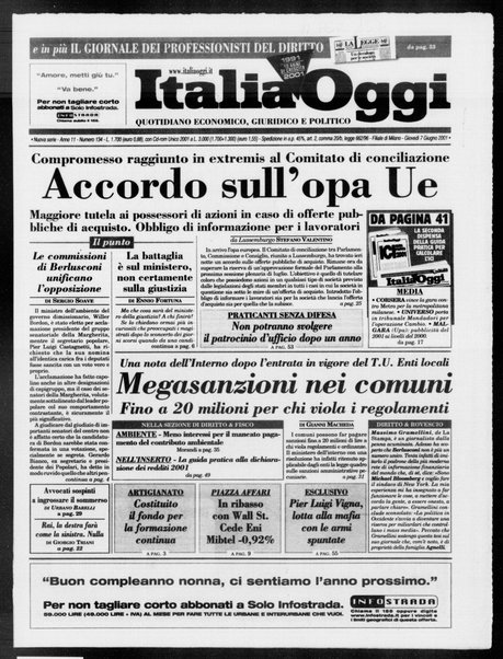 Italia oggi : quotidiano di economia finanza e politica